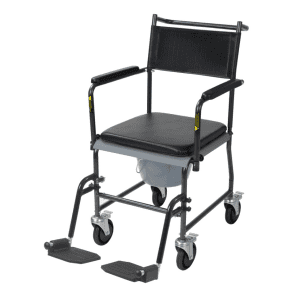 Upholstered Drop Arm Wheeled Commode with Footrests by Drive Medical