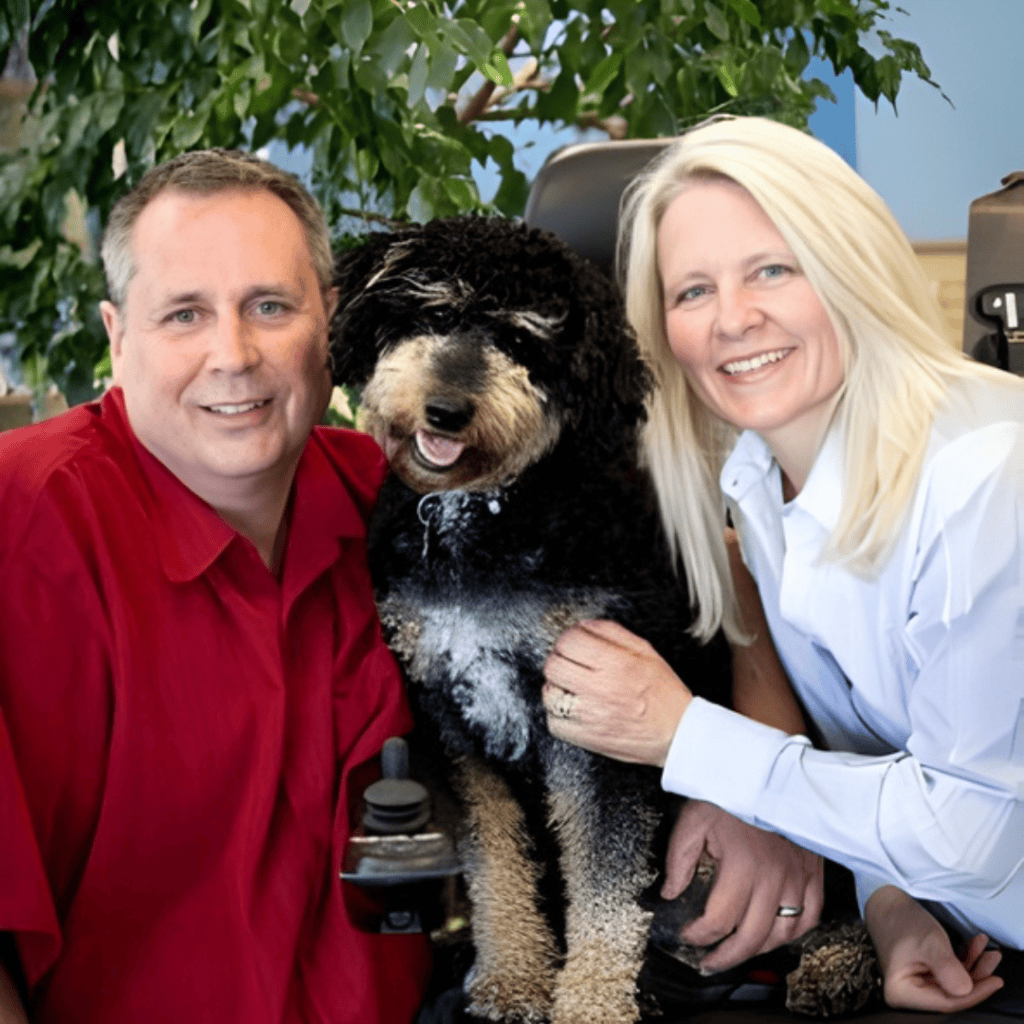 Ron, Allison, and their dog Molly, the owners of Living Well HME