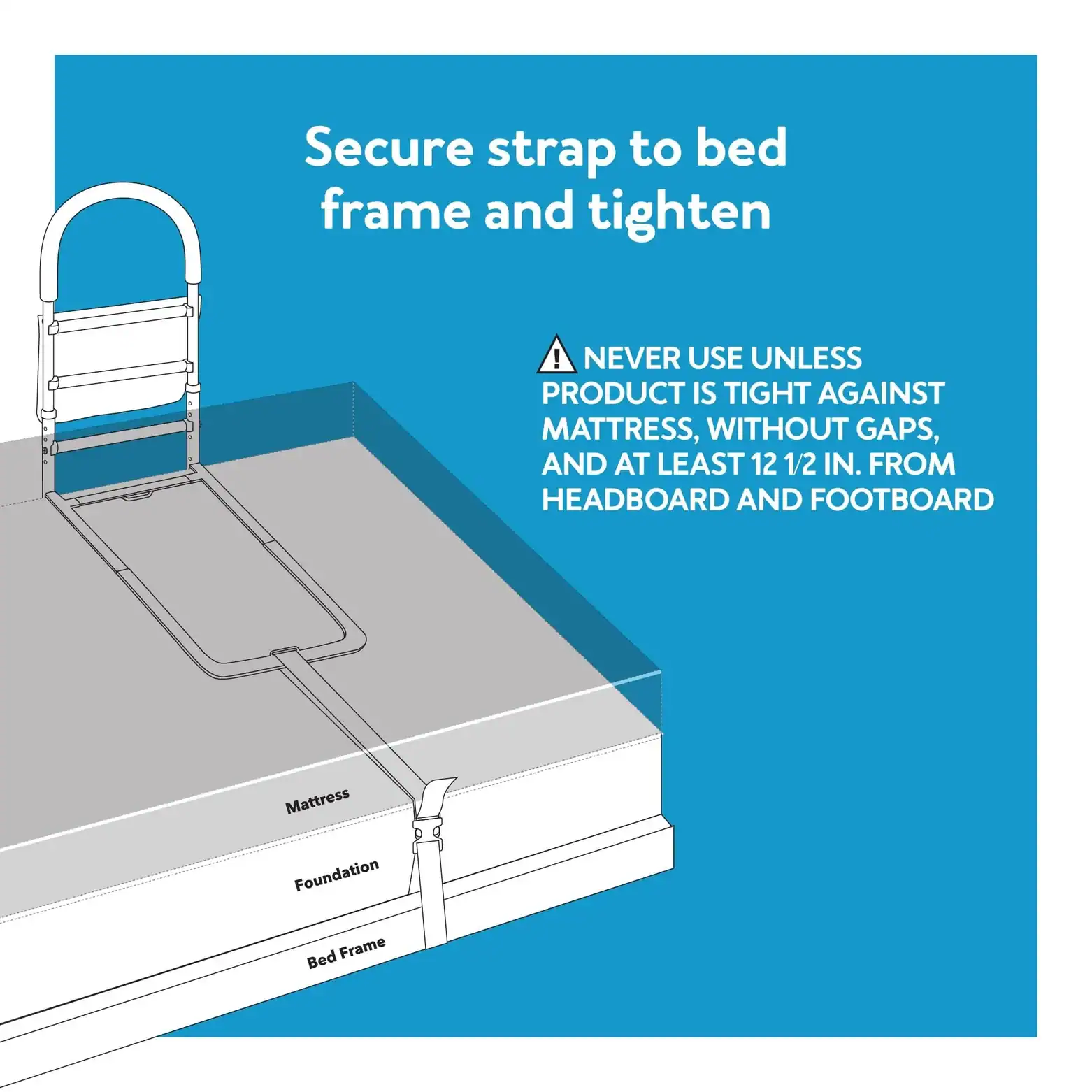 Bedside rail securing strap for bed safety and support.